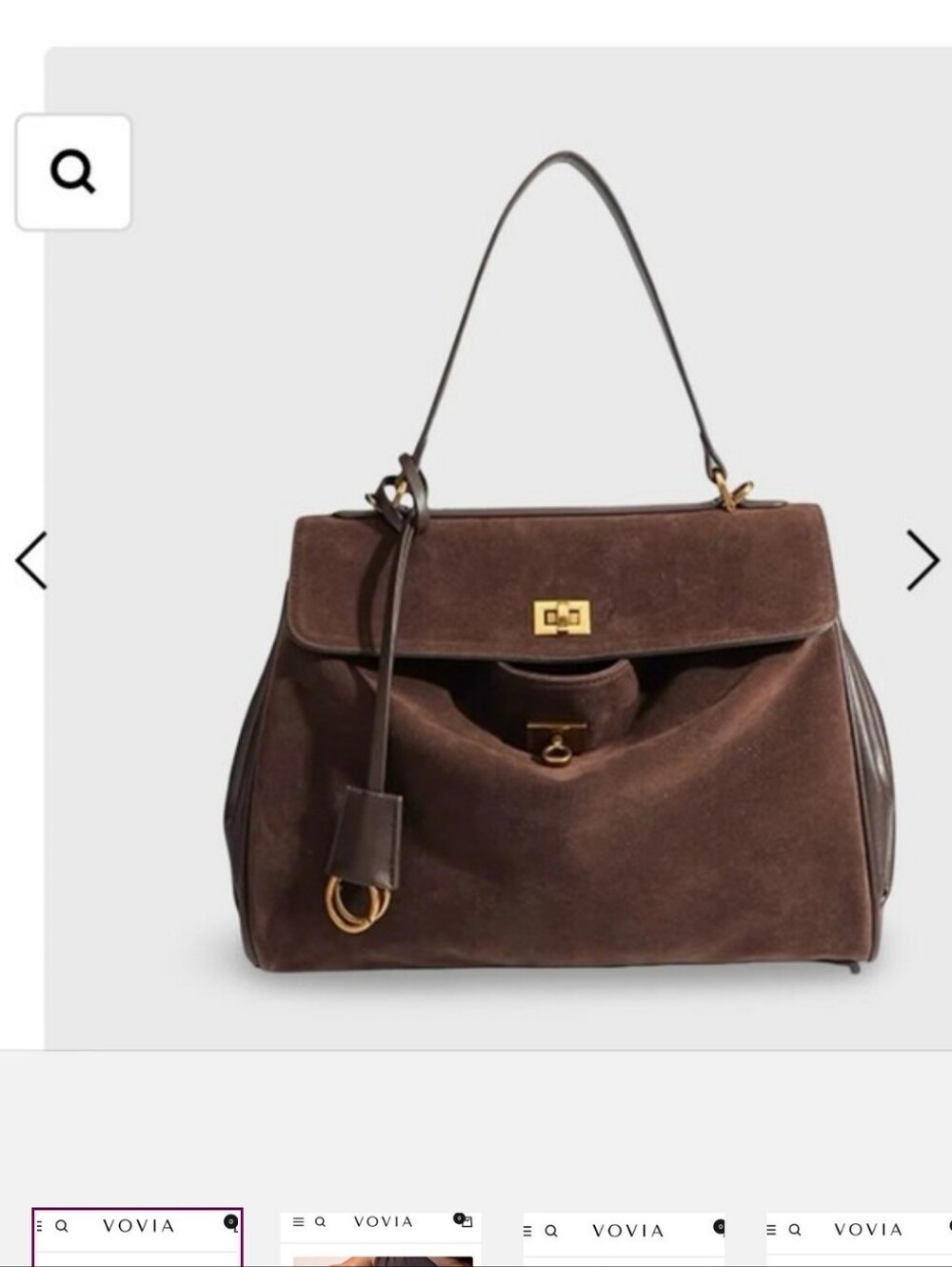 Brown Suede Top-Handle Satchel with Gold Hardware